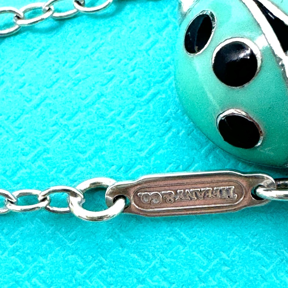 Authentic Tiffany & co. Enamel Blue / Black Lady Bug Pendant Necklaces. - Picture 4 of 12